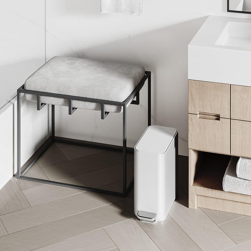 Simple Human Small Bathroom Trash Can with Lid, Stainless Steel Waste Basket, 5 Liter / 1.3 Gallon, White - Image 4